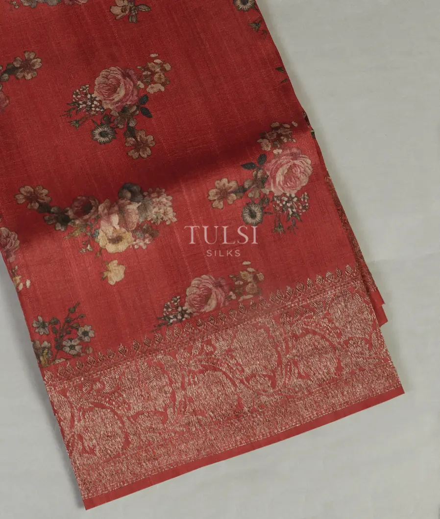Red Printed Banaras Tussar Georgette Saree T410280-image