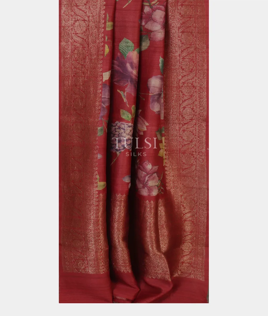 Red Printed Banaras Tussar Georgette Saree T4102802