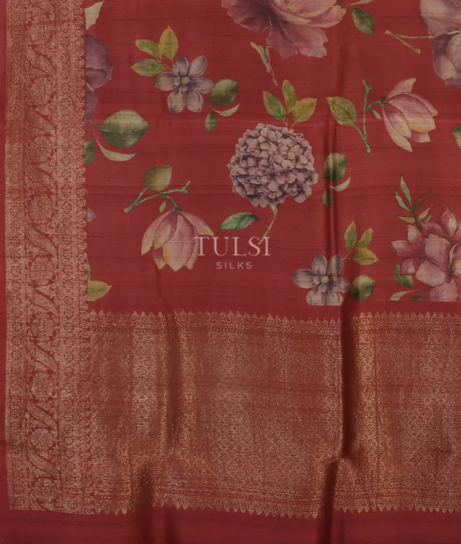 Red Printed Banaras Tussar Georgette Saree T4102804