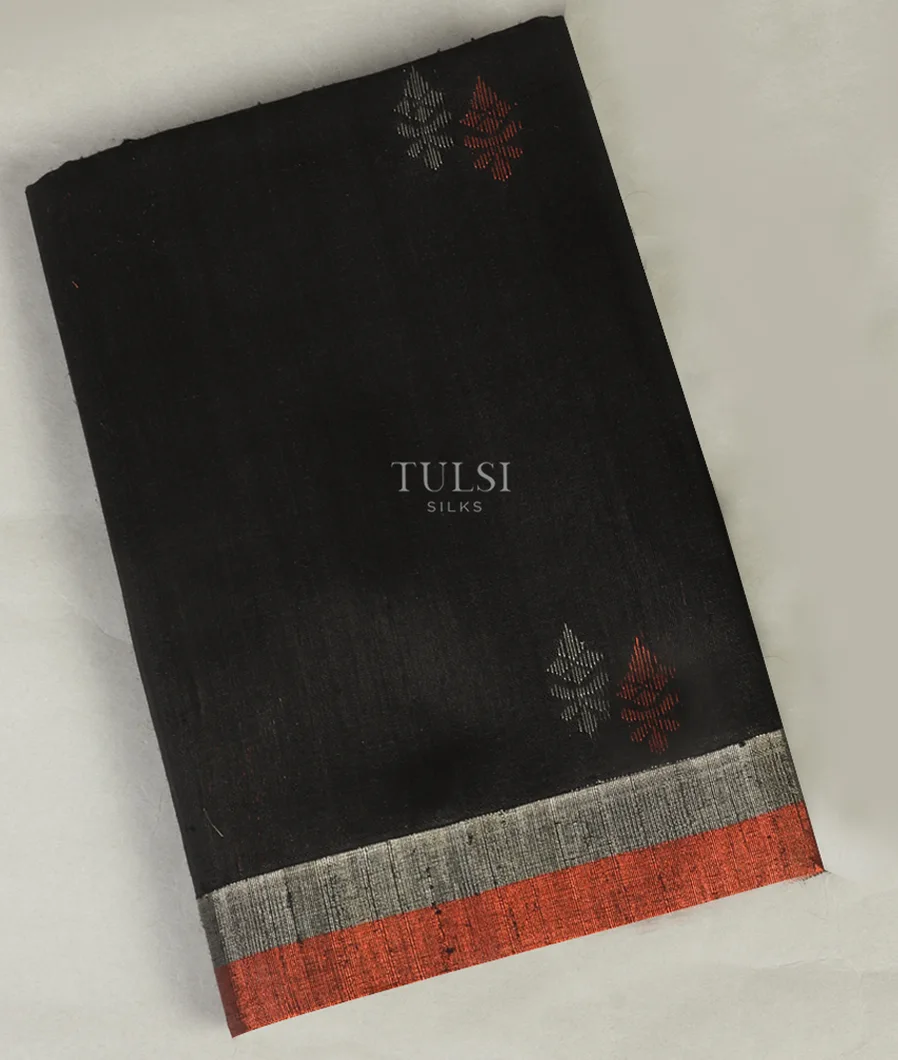 Black Woven Raw Silk Saree T472441-image