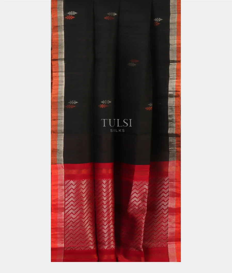 Black Woven Raw Silk Saree T4724412