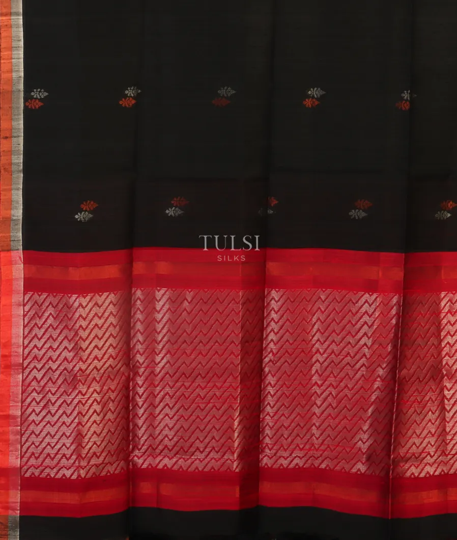 Black Woven Raw Silk Saree T4724414