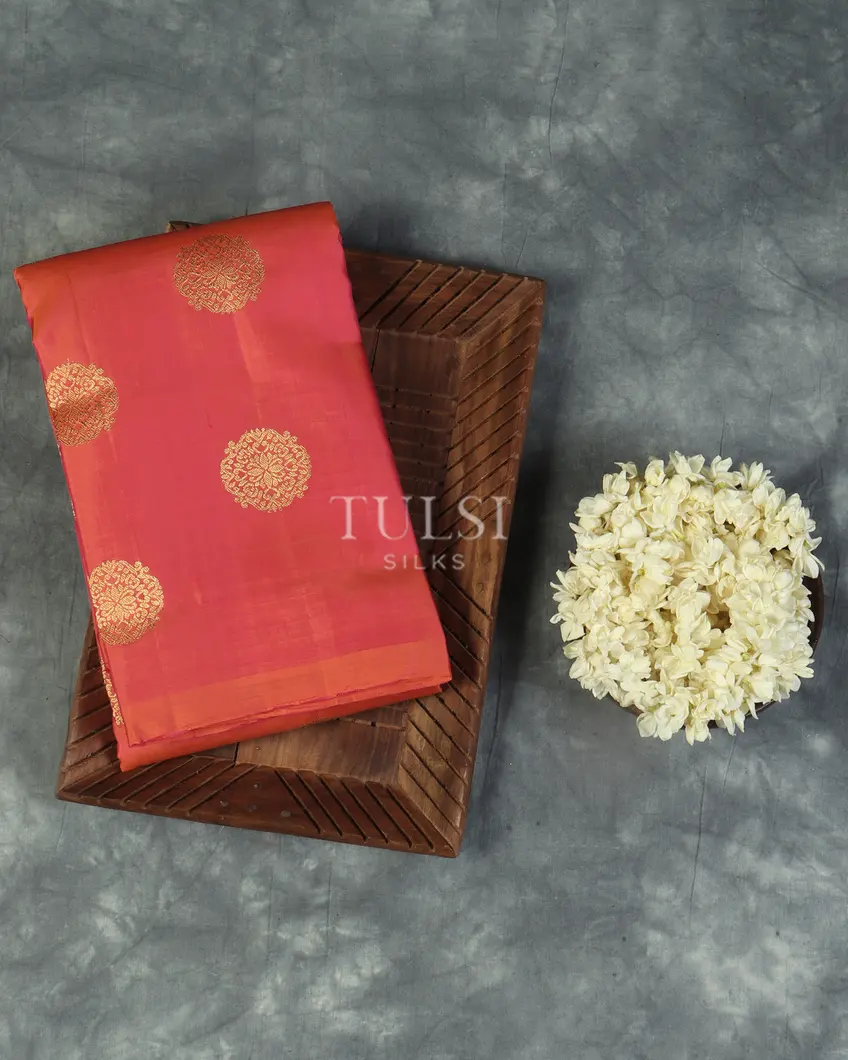 Pinkish Orange Handwoven Kanjivaram Silk Saree T481037-image