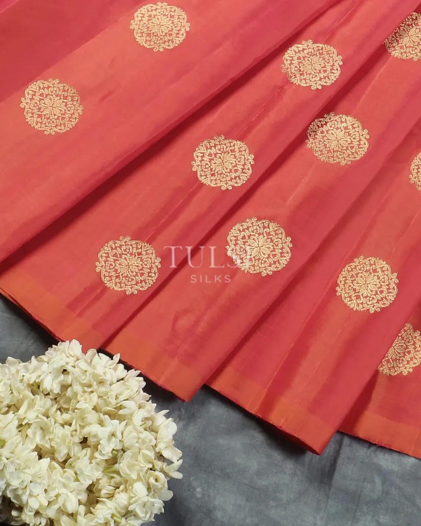 Pinkish Orange Handwoven Kanjivaram Silk Saree&nbsp;T4810372