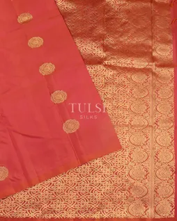 Pinkish Orange Handwoven Kanjivaram Silk Saree T4810374