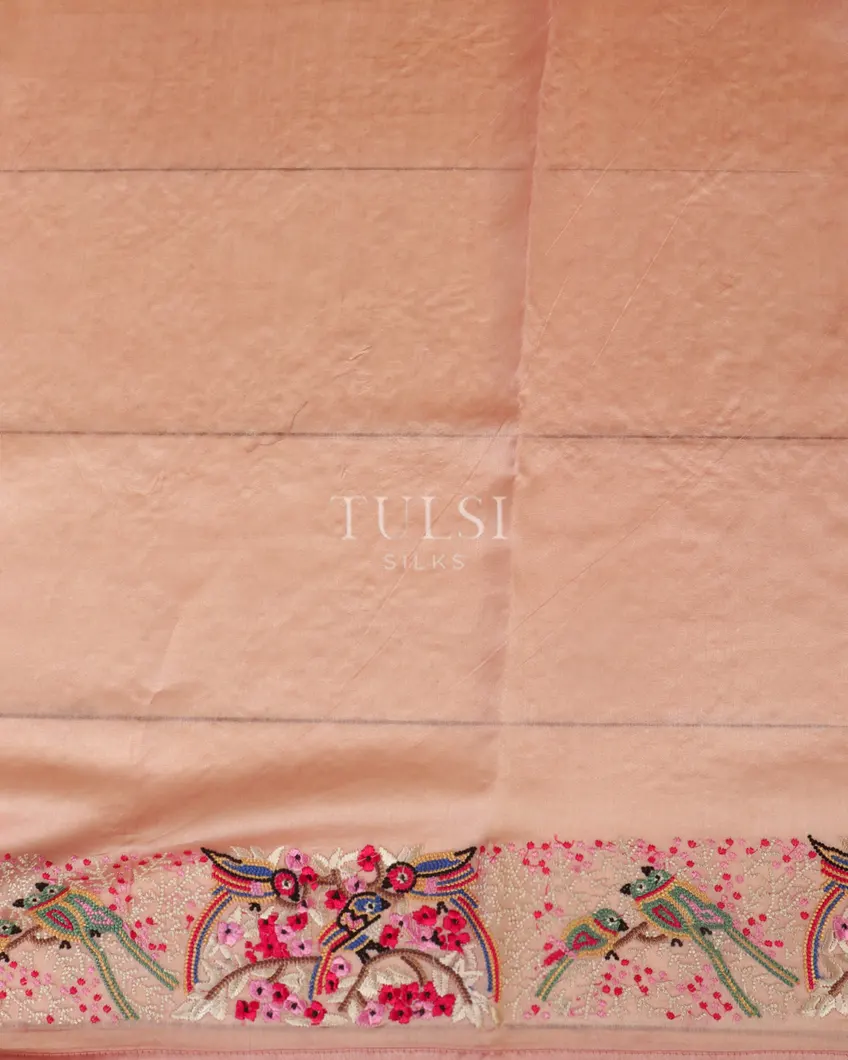 Peach Kora Organza Embroidery Saree T4664143