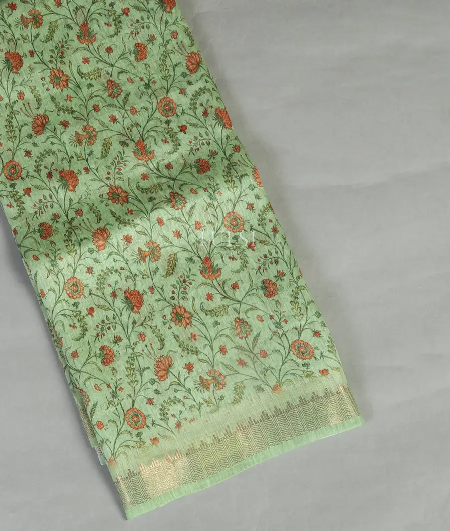 Green Linen Printed Saree T473917-image