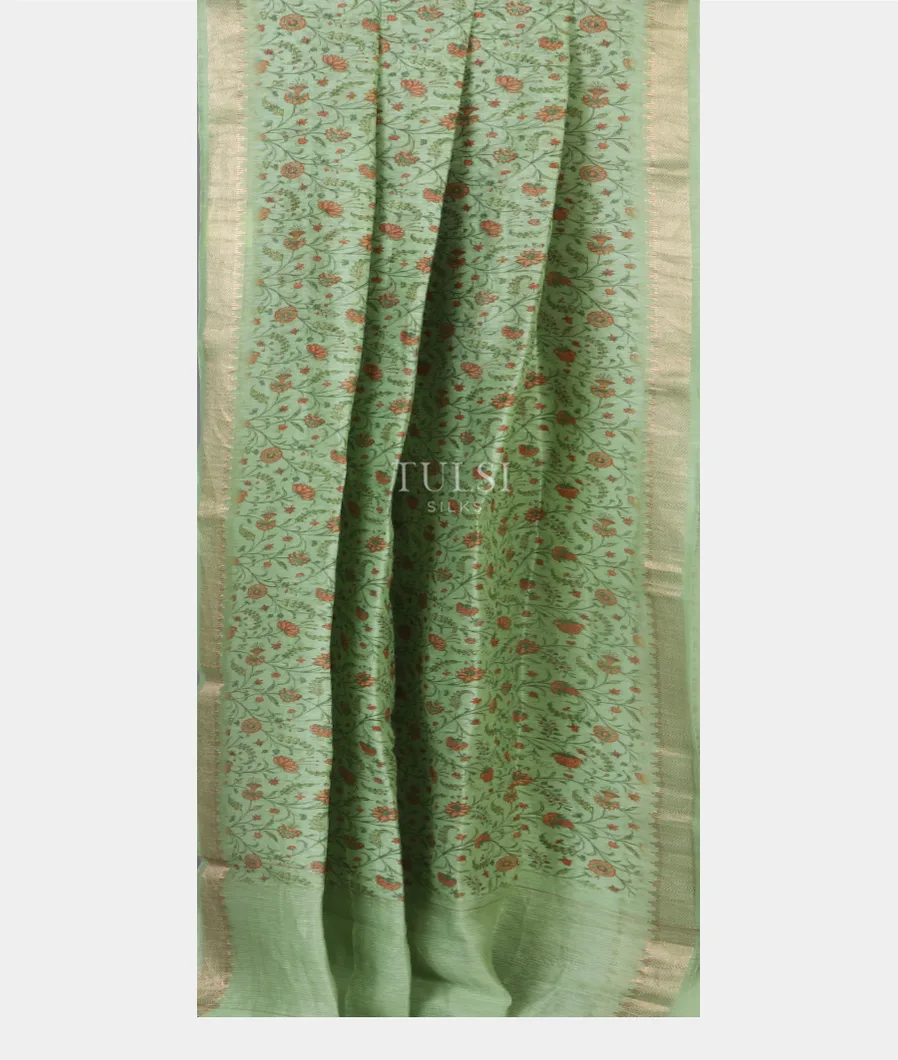 Green Linen Printed Saree T4739172
