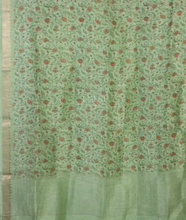 Green Linen Printed Saree T4739174