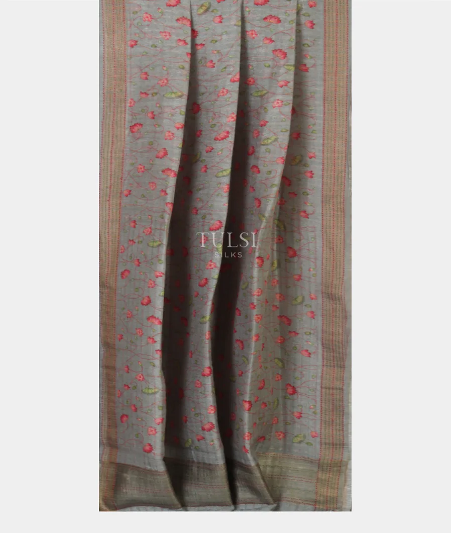 Grey Linen Printed Saree T4781542