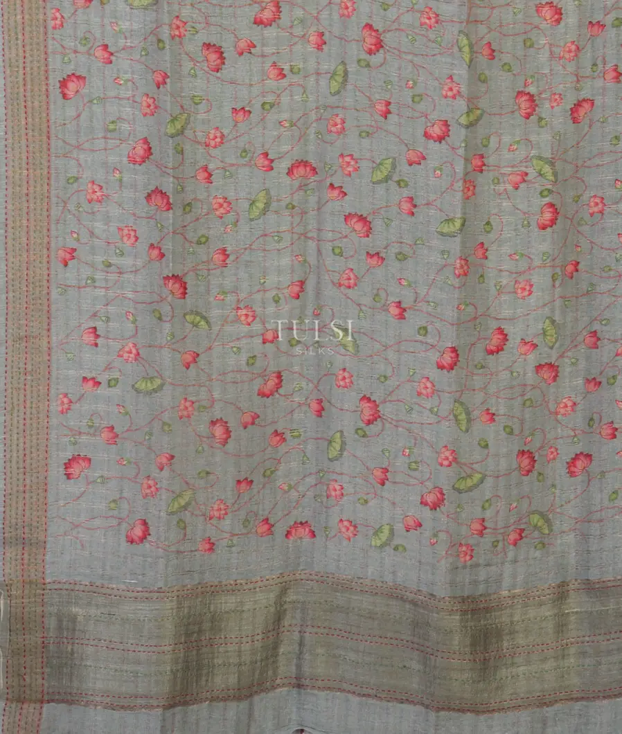 Grey Linen Printed Saree T4781544