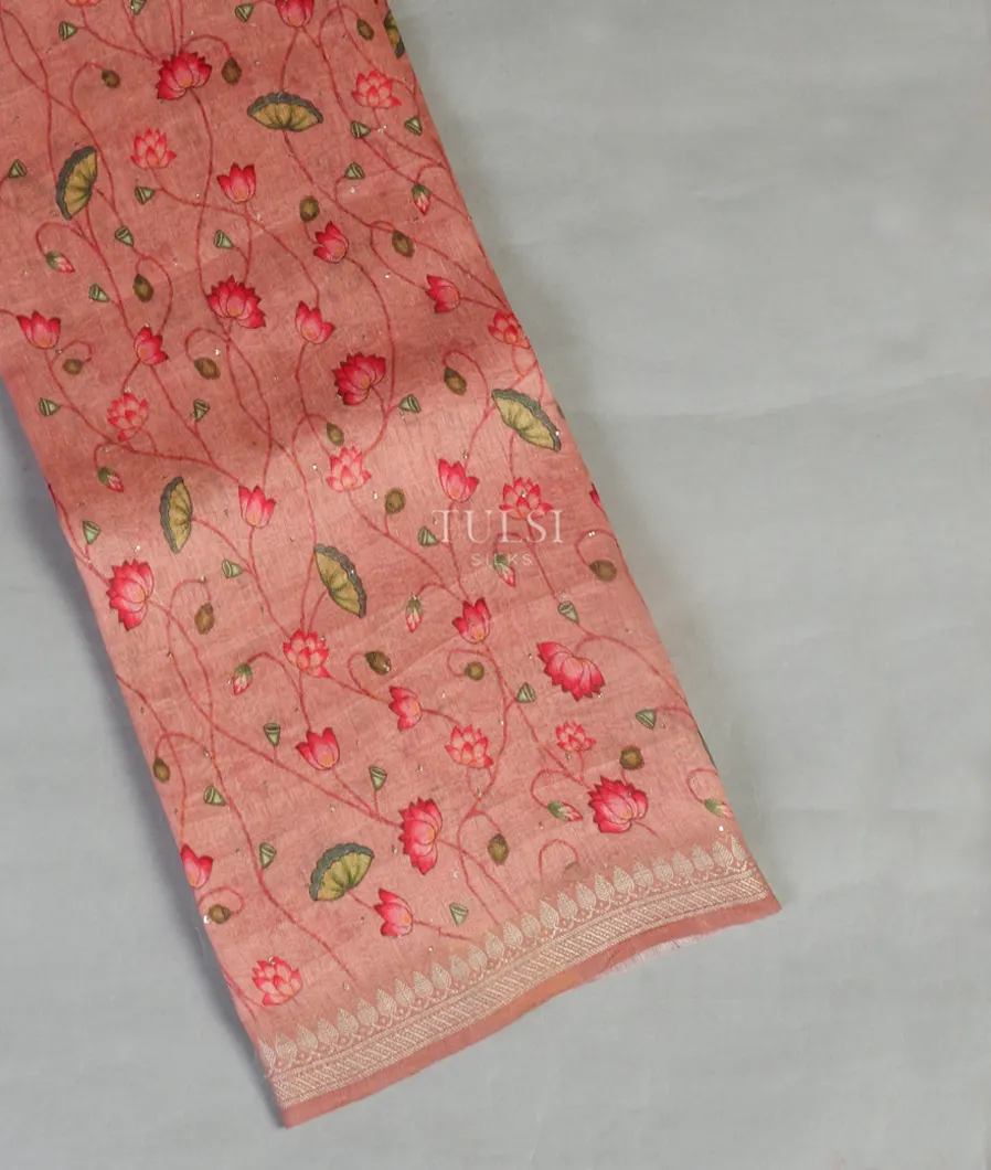 Peach Linen Printed Saree T464575-image