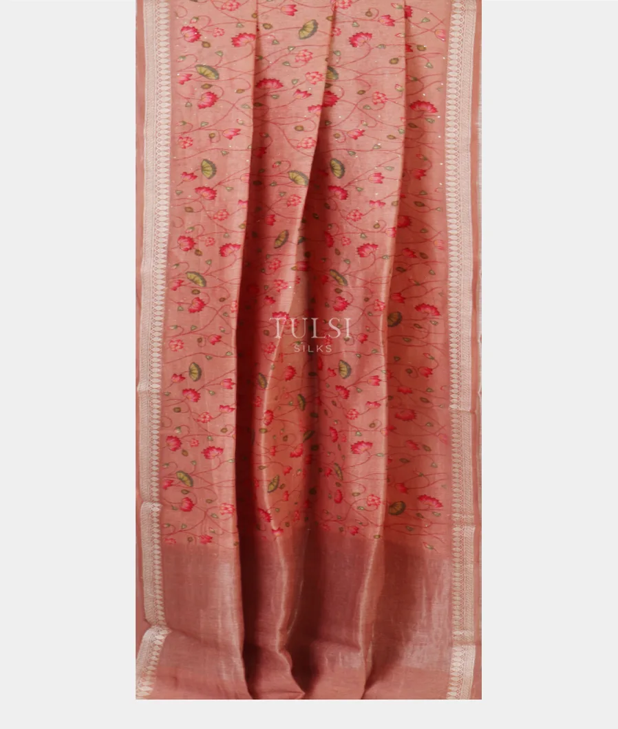 Peach Linen Printed Saree T4645752