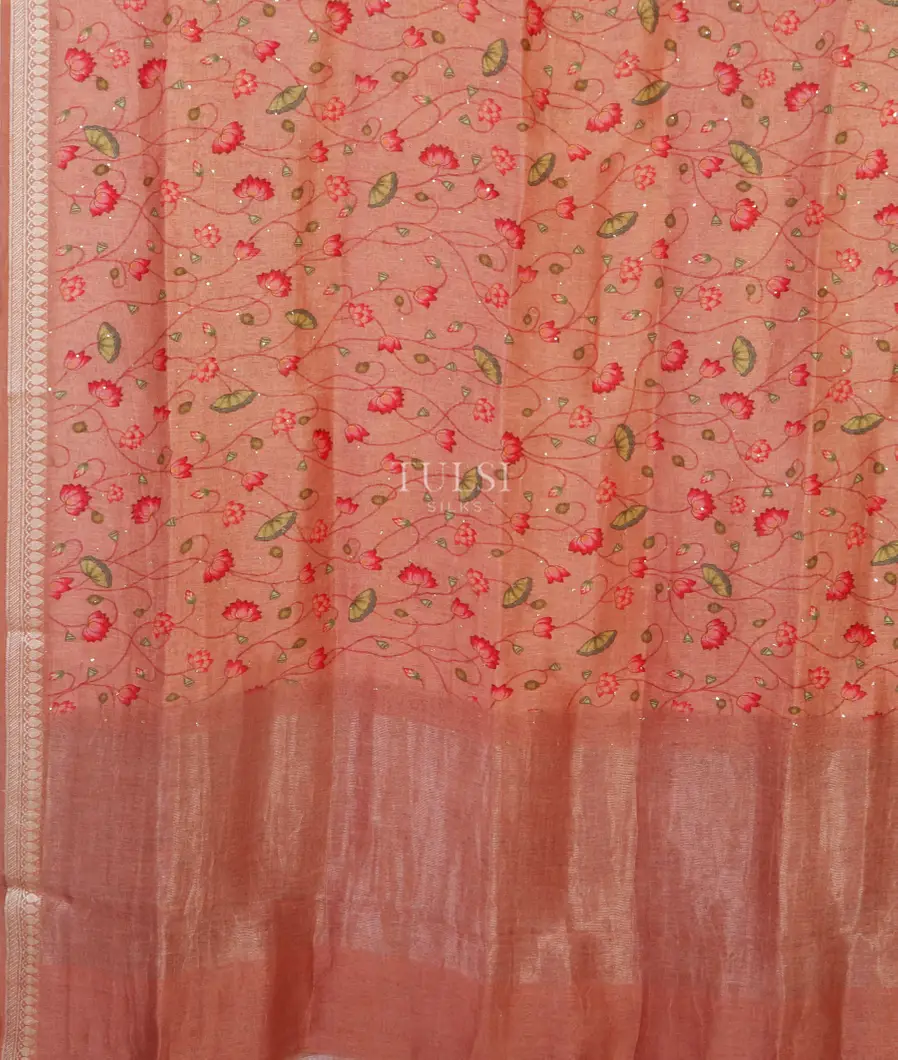 Peach Linen Printed Saree T4645754