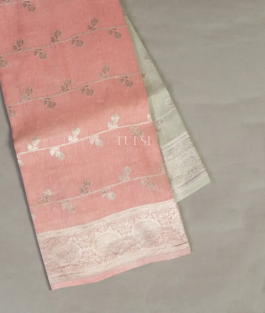 Peach and Grey Banaras Linen Saree T458542-image