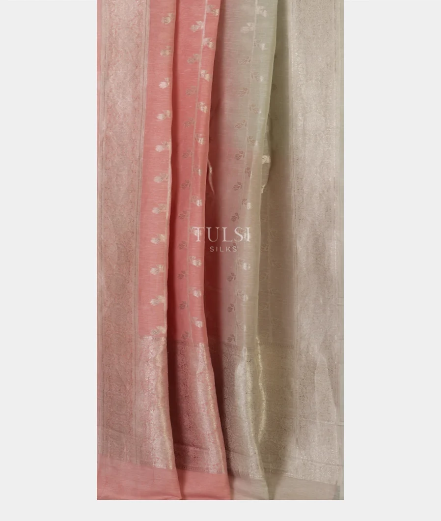 Peach and Grey  Banaras Linen Saree  T4585422