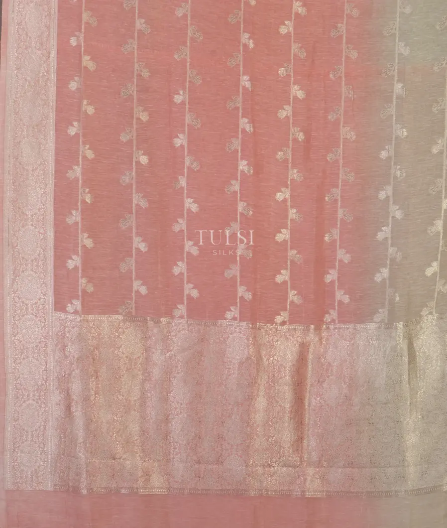 Peach and Grey  Banaras Linen Saree  T4585424
