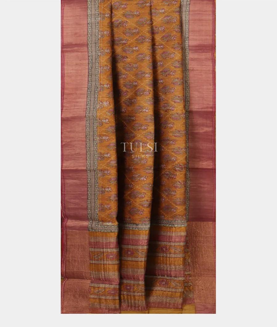 Mustard Yellow Tussar Printed Saree T4794232