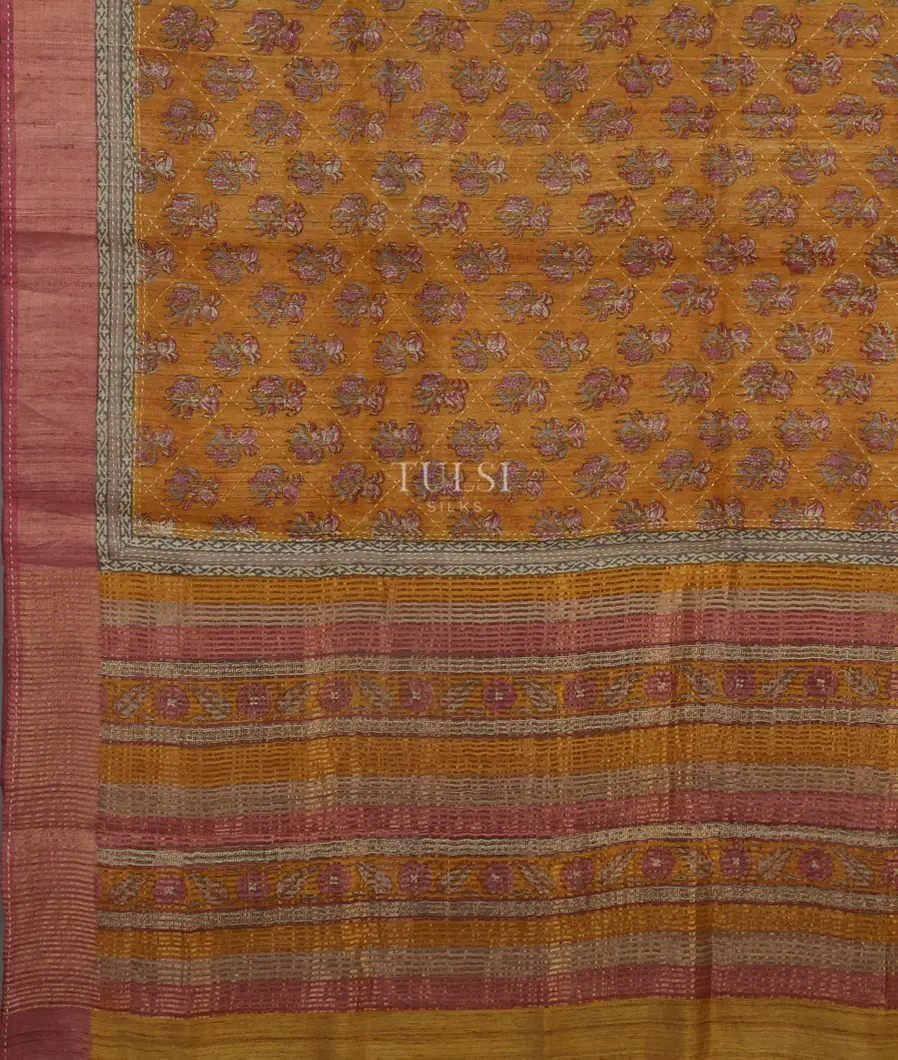 Mustard Yellow Tussar Printed Saree T4794234