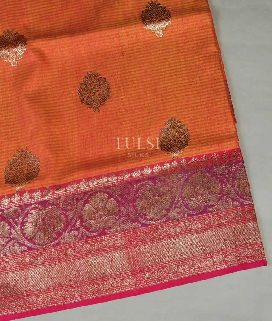 Orange Banaras Tussar Saree T459649-image
