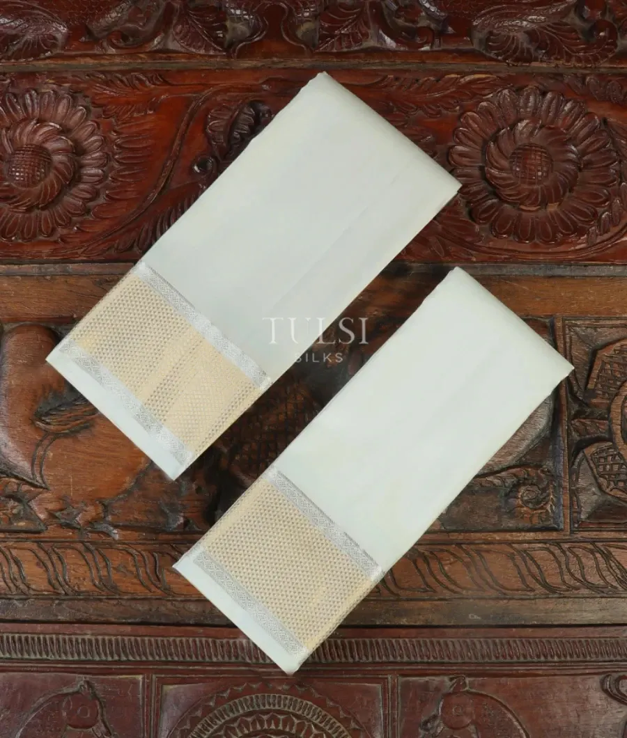 White Handwoven Kanjivaram Silk Dhoti and Vastharam T481225-image