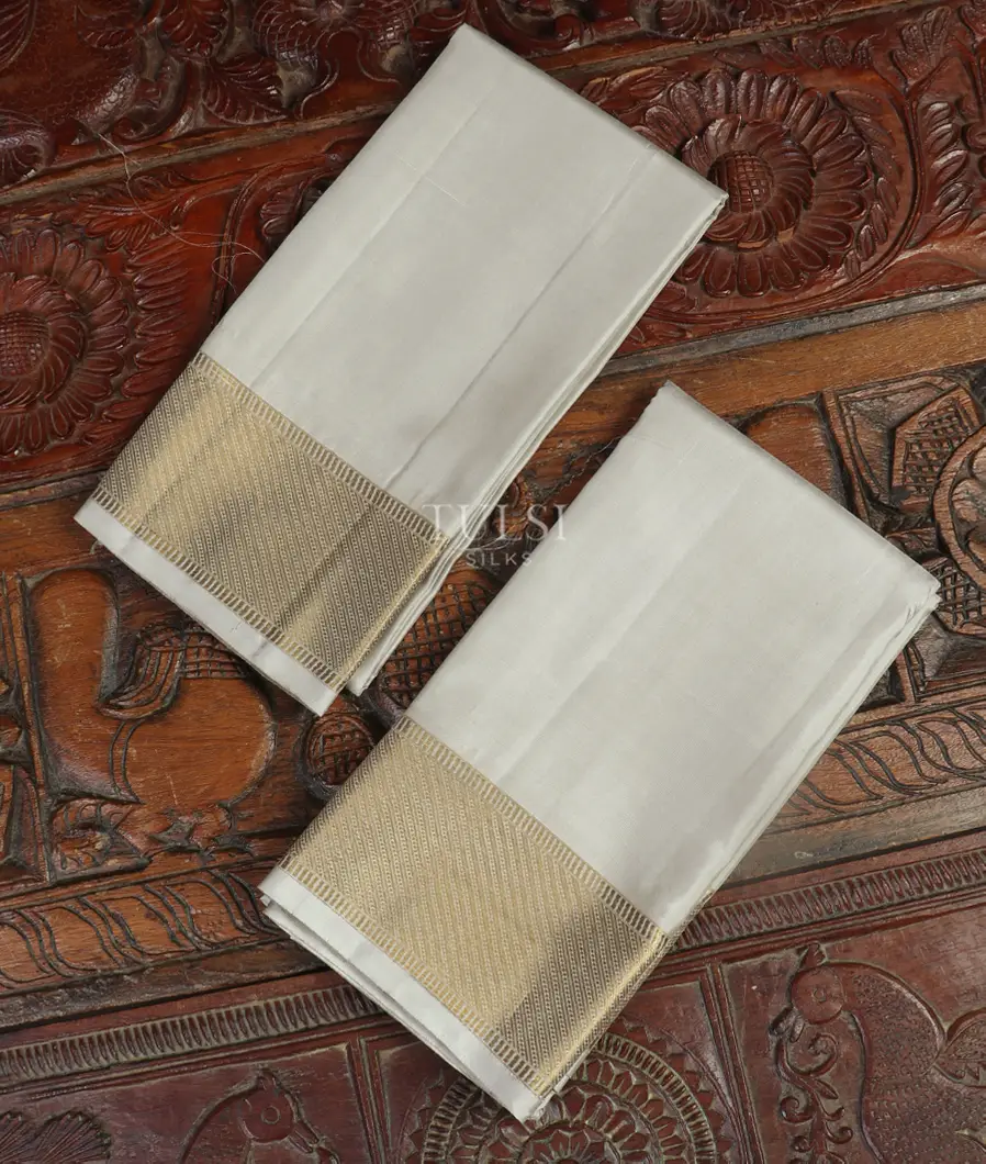 Grey Handwoven Kanjivaram Silk Dhoti and Vastharam T479881-image