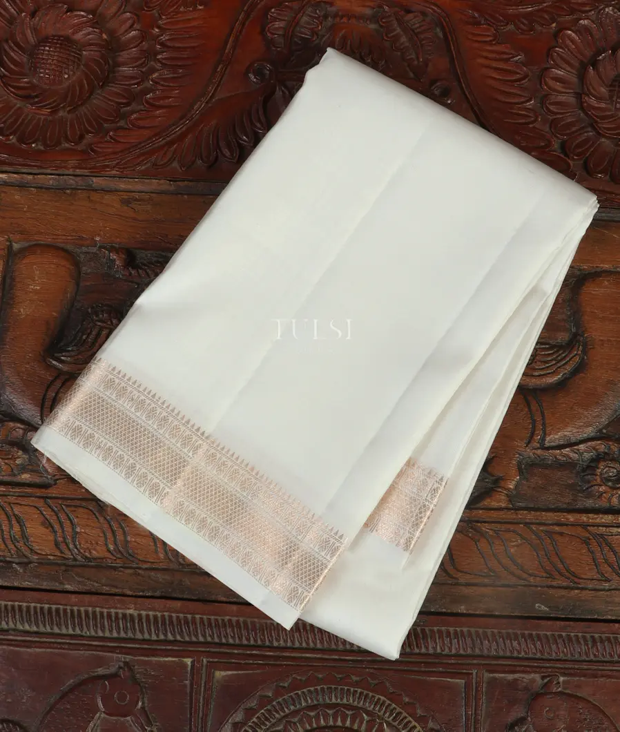 White Handwoven Kanjivaram Silk Dhoti and Vastharam T470422-image
