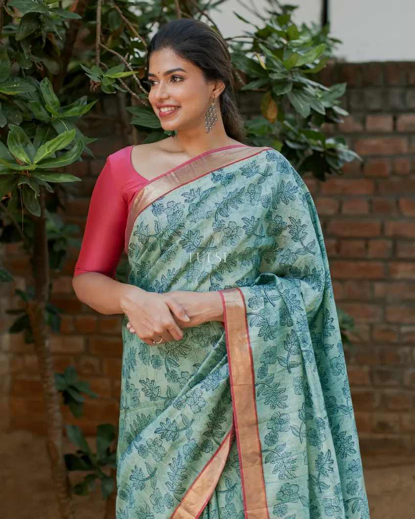 Blue Tussar Printed Saree T457346-image