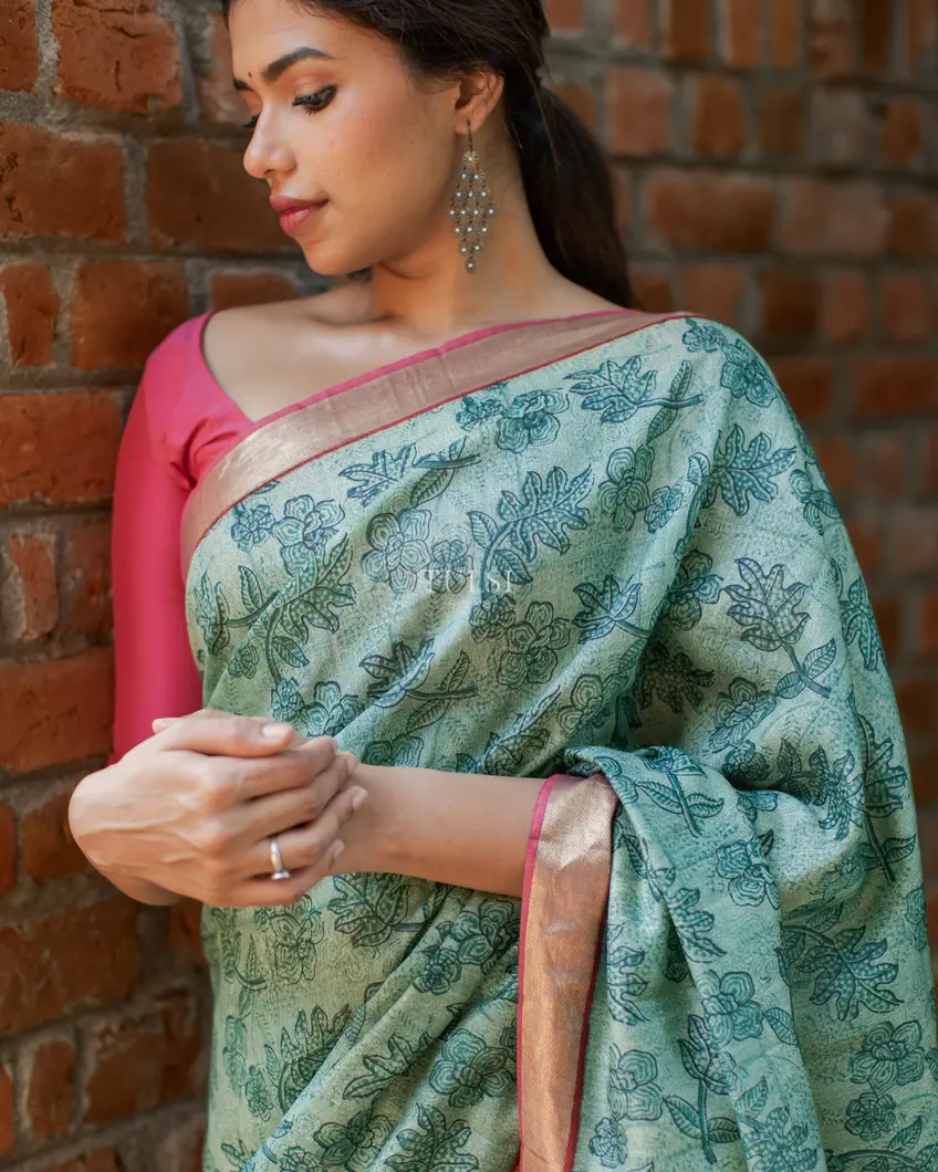 Blue Tussar Printed Saree T4573462