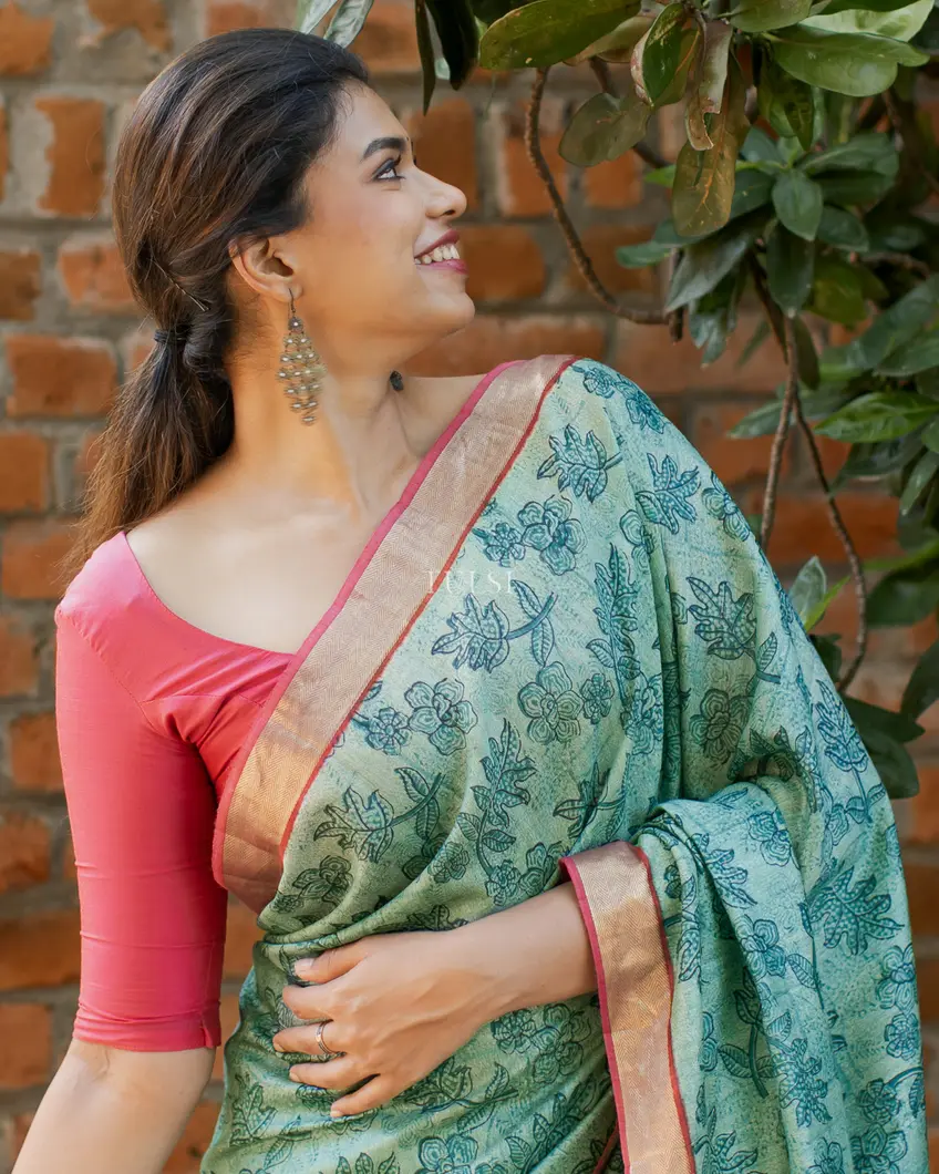 Blue Tussar Printed Saree T4573465