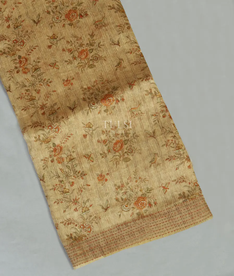 Beige Linen Printed Saree T478164-image