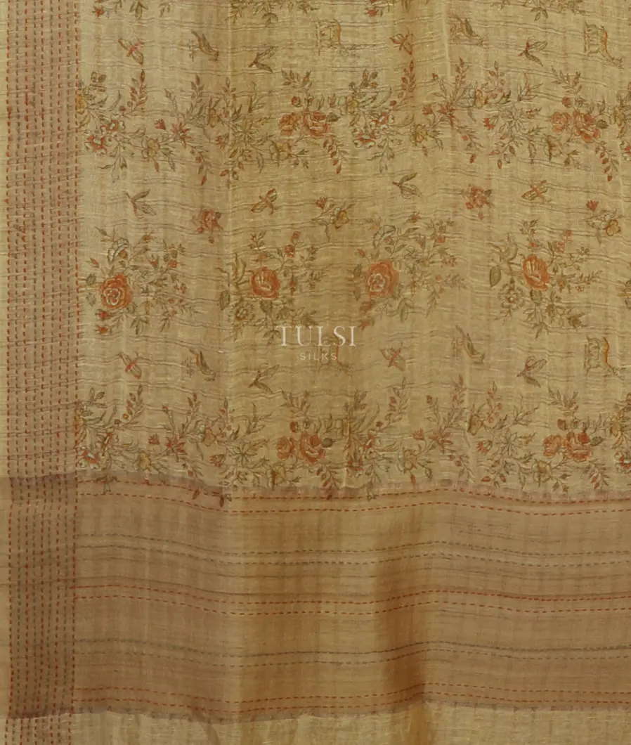 Beige Linen Printed Saree T4781644
