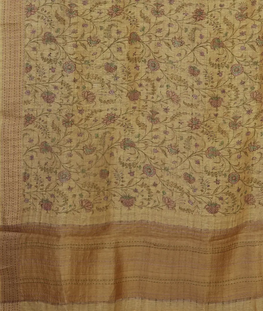 Beige Linen Printed Saree T4781654