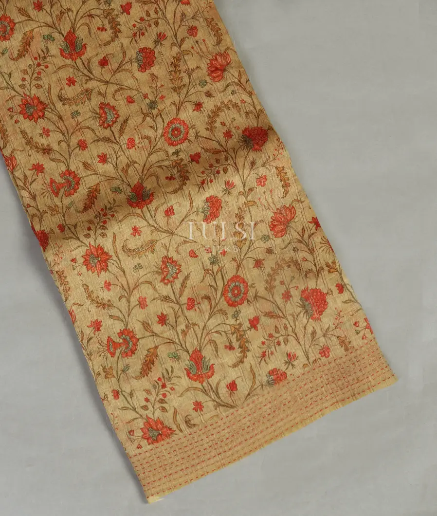 Beige Linen Printed Saree T478162-image