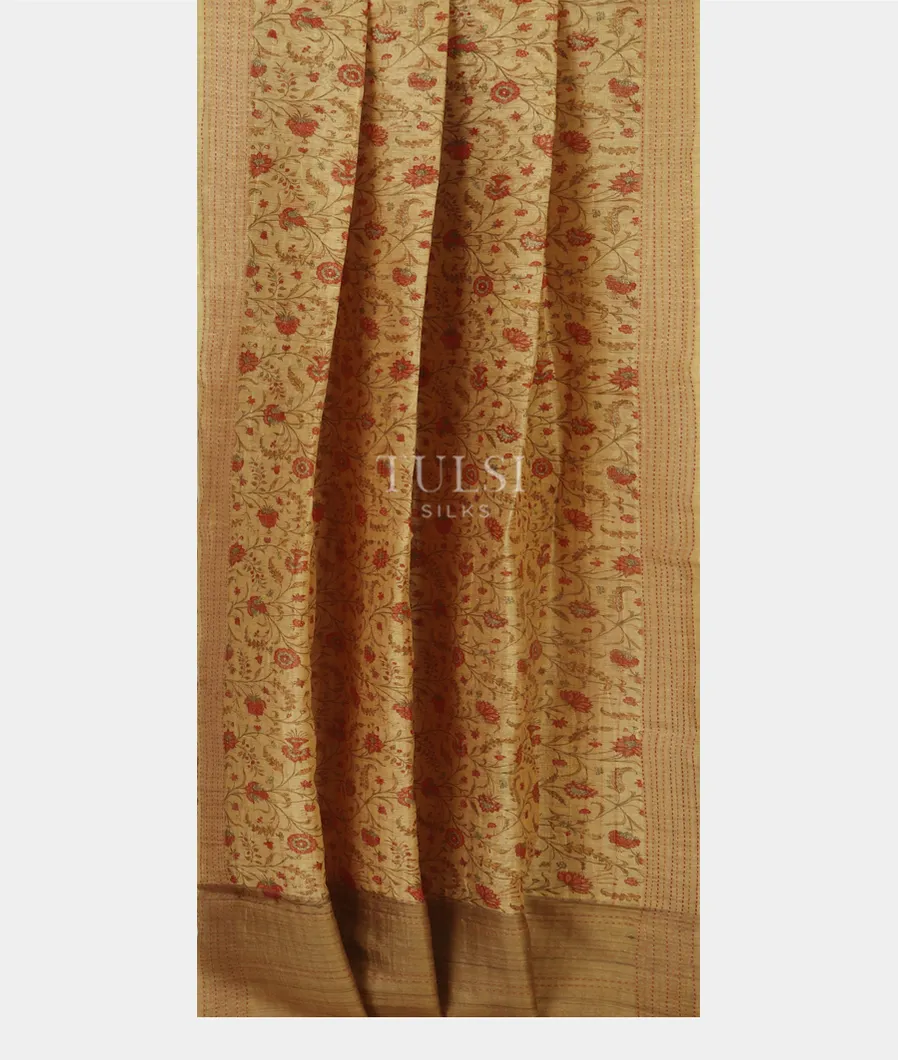 Beige Linen Printed Saree T4781622