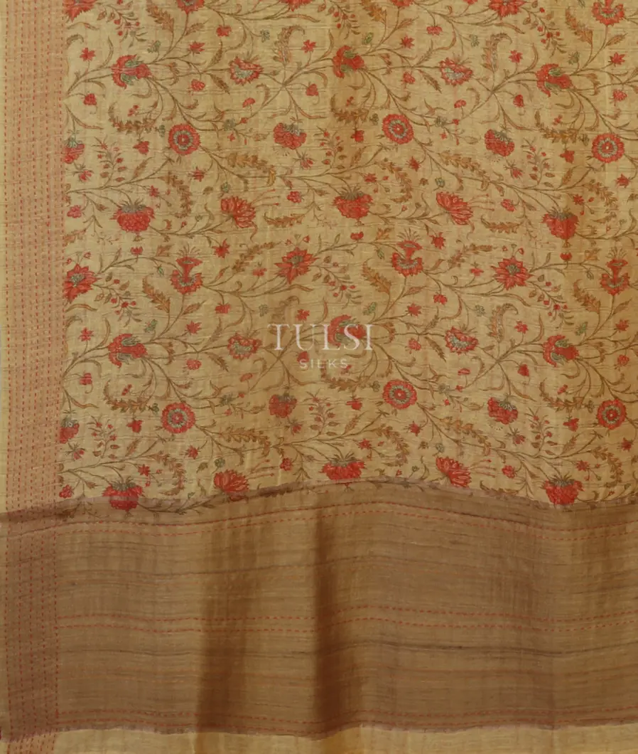 Beige Linen Printed Saree T4781624
