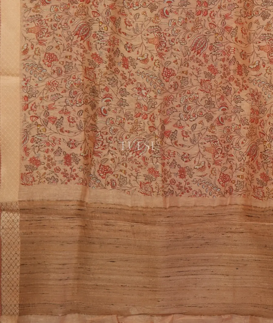 Peach Linen Printed Saree T4645584