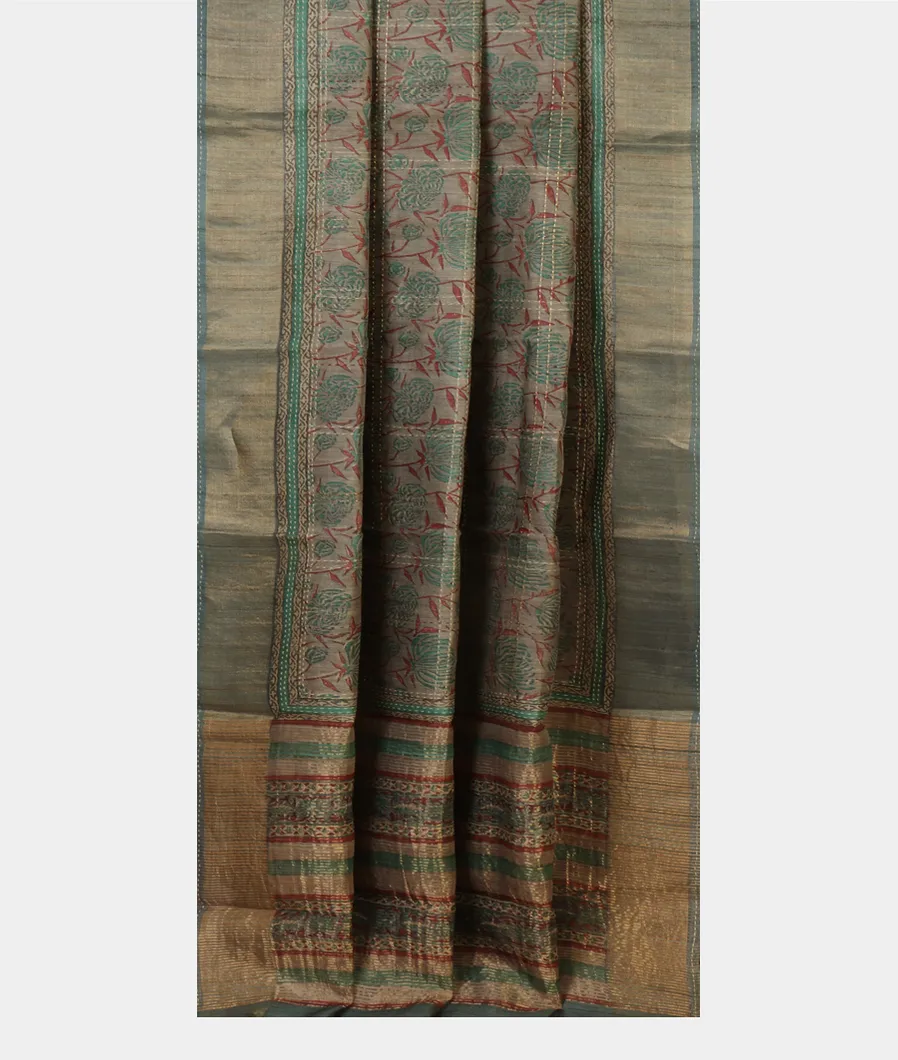 Grey Tussar Printed Saree T4794082