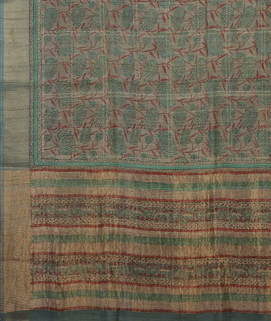 Grey Tussar Printed Saree T4794084