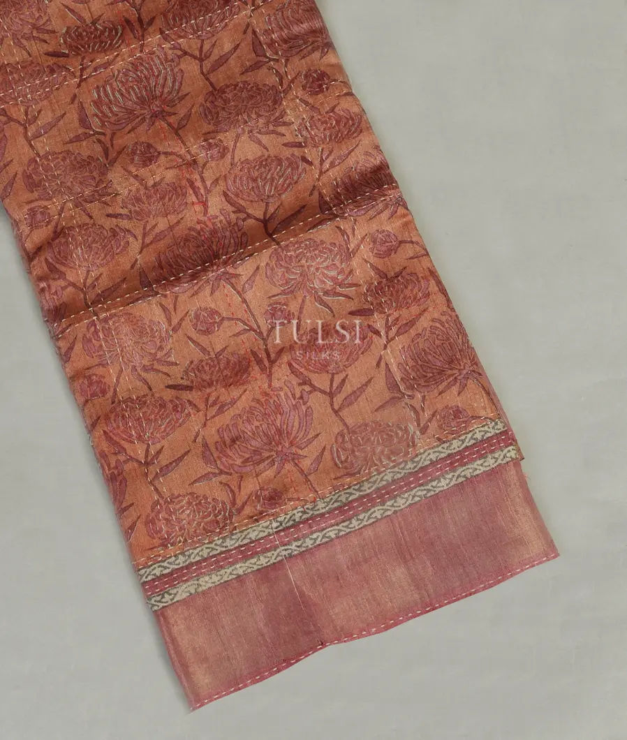Rust Tussar Printed Saree T479419-image
