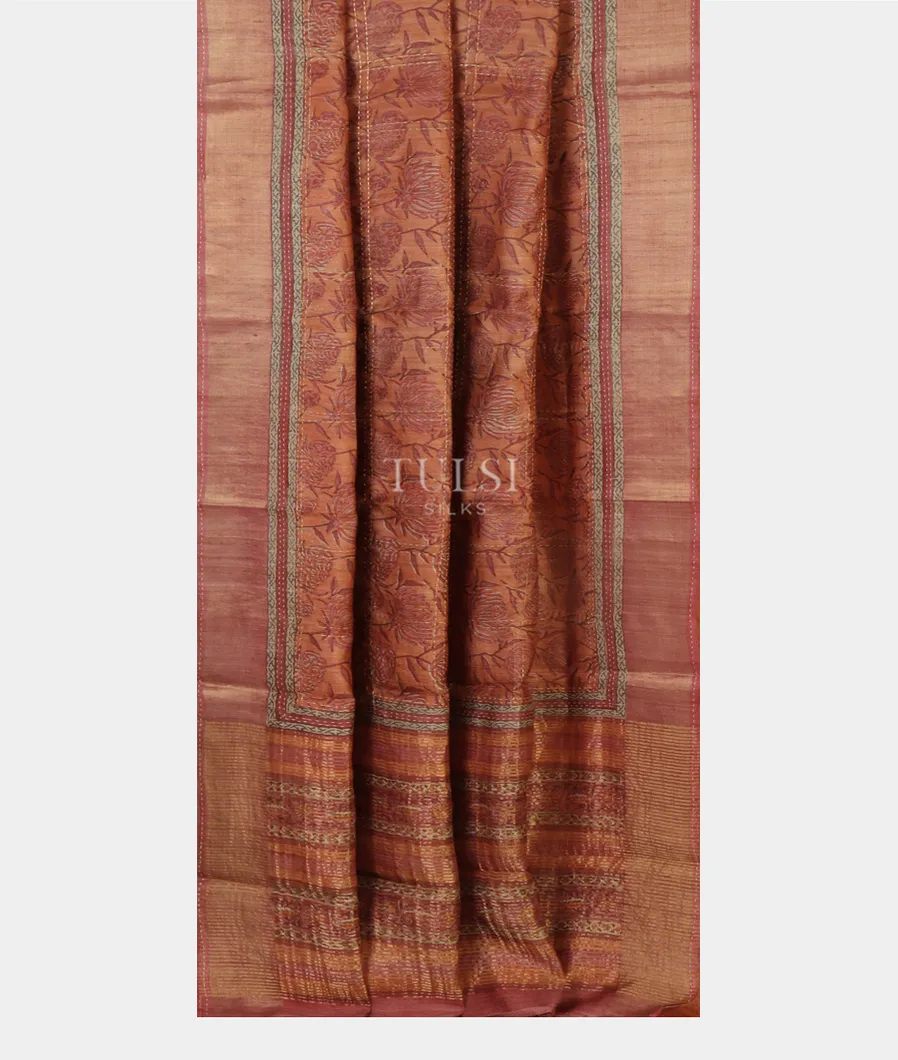 Rust Tussar Printed Saree T4794192
