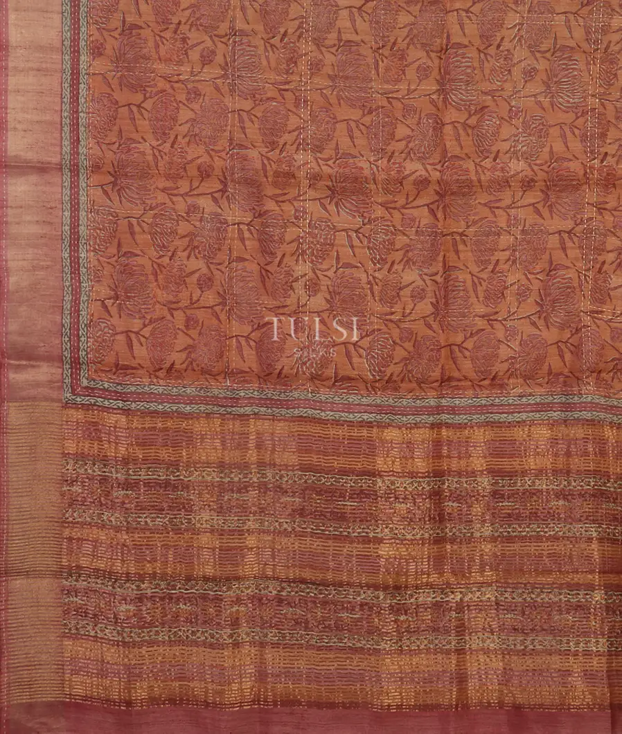 Rust Tussar Printed Saree T4794194
