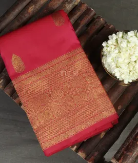 Orangish Pink Handwoven Kanjivaram Silk Saree T4778941
