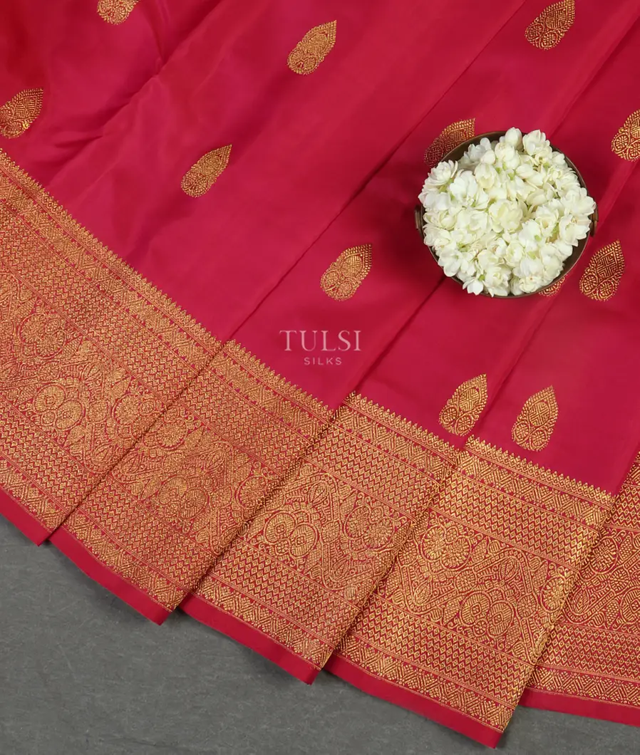 Orangish Pink Handwoven Kanjivaram Silk Saree T4778942