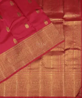 Orangish Pink Handwoven Kanjivaram Silk Saree T4778944