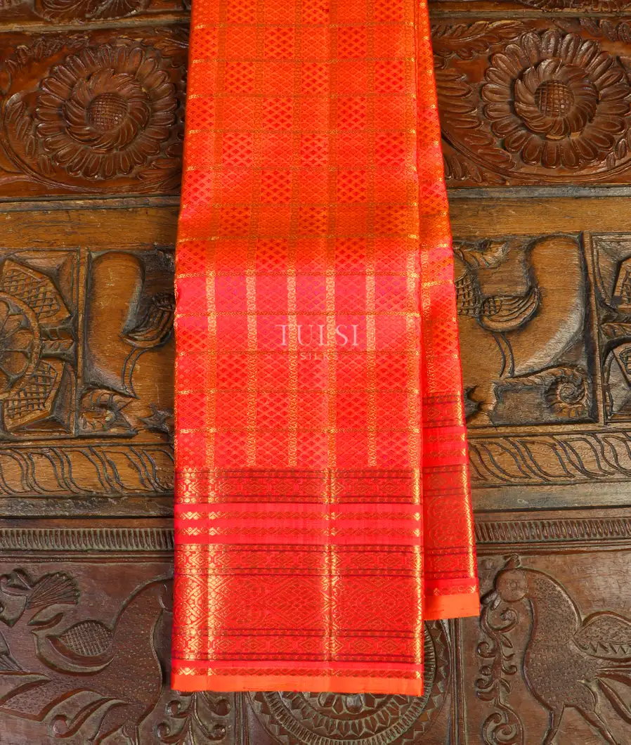 Orangish pink Handwoven Kanjivaram Silk Saree T478650-image