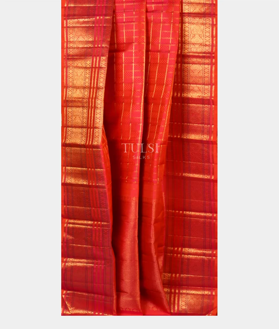 Orangish pink Handwoven Kanjivaram Silk Saree T4786502