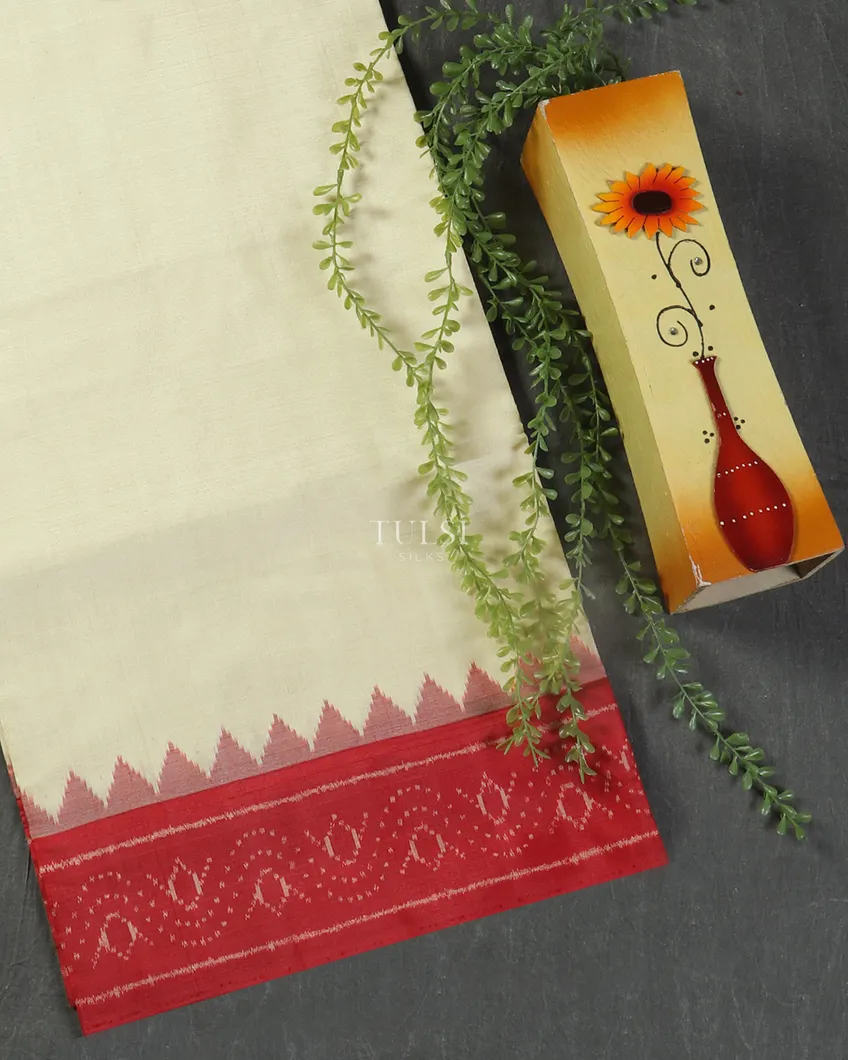 Off-White Ikat Silk Saree T481232-image