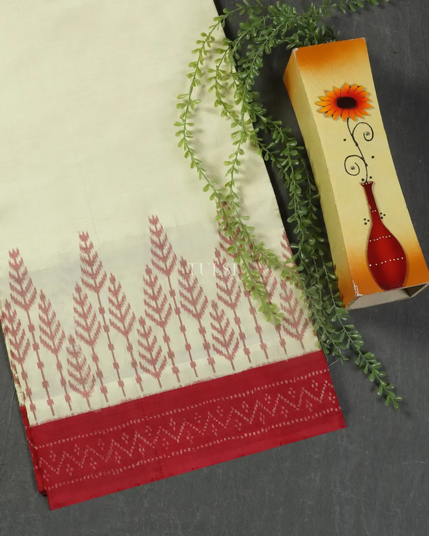 Off-White Ikat Silk Saree T481231-image
