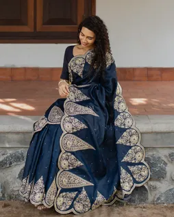 Blue Tussar Embroidery Saree T4751641